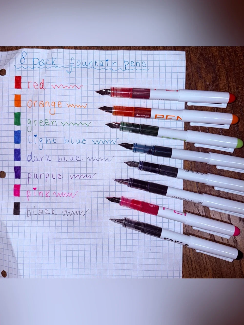 8 Assorted Color Extra Fine Steel Tip Fountain Pens